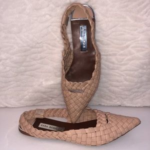 Zara Soft Nude-Pink Woven Sling-Back Flats Size 10